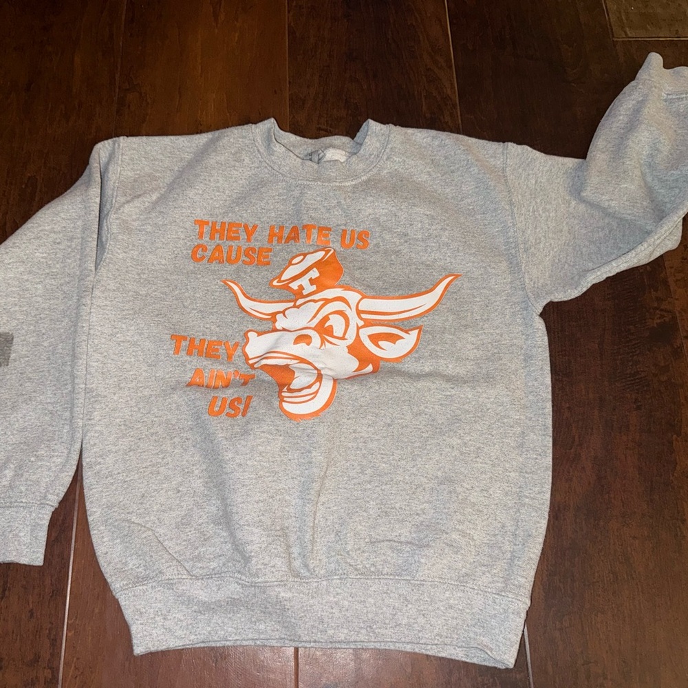 Gray Crewneck Sweatshirt with Orange Graphic